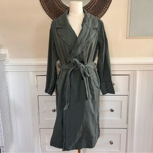 Everlane Drape Cotton Blend Belted Double Breasted Trench Coat Green Size Large